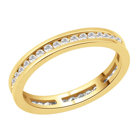 Channel set round brilliant cut diamonds set on top half of a yellow gold ring.\\n\\n11/03/2016 17:00