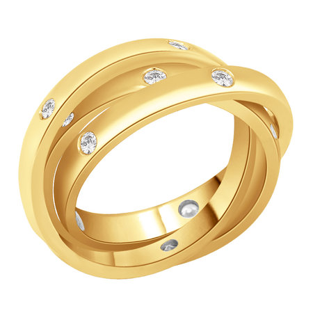 Russian wedding band, three rings all interlocked and with flush set round brilliant cut diamonds in yellow gold\\n\\n11/03/2016 17:00