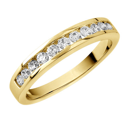 Channel set round brilliant cut diamonds set on top half of a yellow gold ring.\\n\\n11/03/2016 17:00
