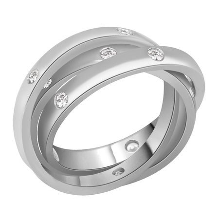 Russian wedding band, three rings all interlocked and with flush set round brilliant cut diamonds in white gold\\n\\n11/03/2016 17:00